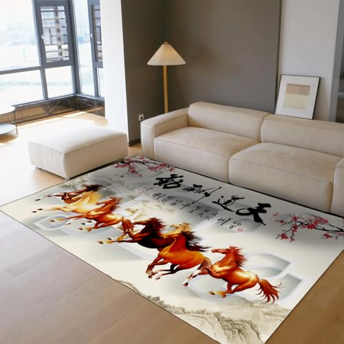 Tapis lavable antidérapant fleurs de prunier rouge 120x180 - 3