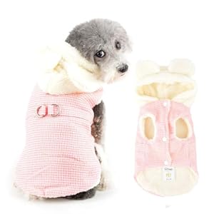 Ranphy Fleece Lined Gingham Knit Hoodie Jacket for Small Dog Hood with Ears Puppy Cute Winter Coat Sleeveless with Double D-Ring Yorkie Chihuahua Warm Clothes Cat Clothing,Pink,S