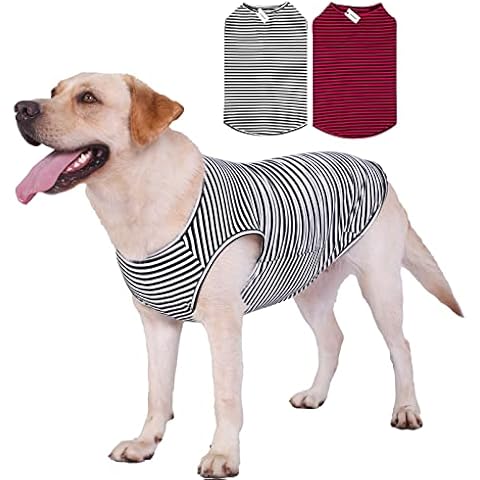Dog Shirts Cotton Striped T-Shirts, Breathable Basic Vest for Puppy and Cat, Super Soft Stretchable Doggy Tee Tank Top Sleeveless, Fashion & Cute Color for Boys and Girls (L, Black+Red) Cover