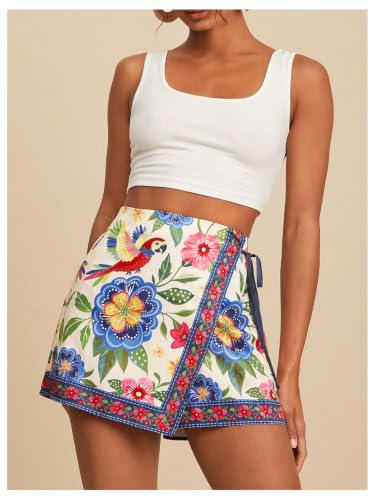Image of SweatyRocks Women's Boho Mini Skirts Floral Shorts Tie Side Wrap Skorts