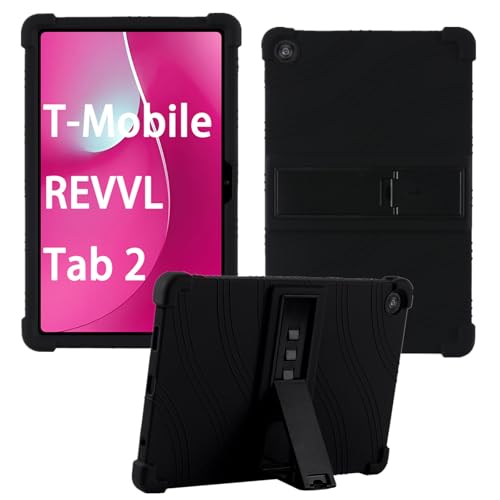 HminSen Case for T-Mobile REVVL Tab 2 Tablet 10.1 Inch 2025, Kids Friendly Soft Silicone Adjustable Stand Cover for T-Mobile REVVL Tab 2 5G 10.1' Tablets (Black)