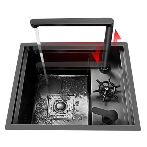 ZQFHSX Mini lavello Nascosto Nero a Una Vasca per Bar - Domestico e Commerciale, salvaspazio, Piccolo con Rubinetto di Sollevamento per la Lavatrice (45 * 38 22 cm)