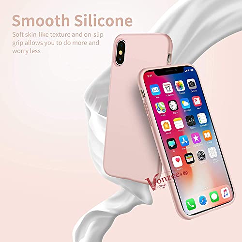 Image of VONZEE Microfiber Logo Cut Compatible for iPhone X & iPhone Xs Case Liquid Silicone Cases Non-Slip Full Body 4 Layer Protectives Shockproof Back with High Raised Camera Lips Sand Pink