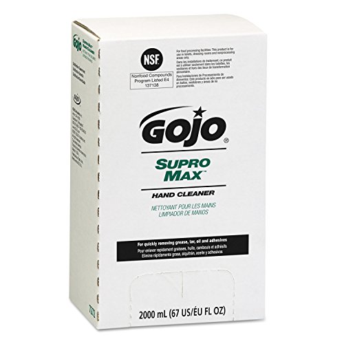 Image of GOJO Industries 7272-04 2000 mL Refill SUPRO MAX Lotion Hand Cleaner, English, 15.34 fl. oz., Plastic, 8.8 inch x 3.6 inch x 5.1 inch