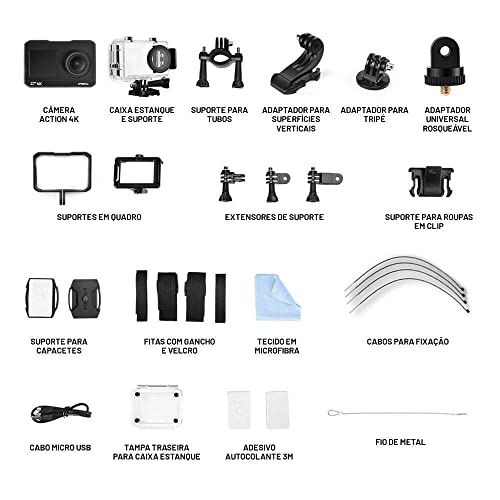 Câmera de Ação Action+Selfie 4k Wifi Tela Lcd 2 Pol 16MP 30 FPS 900mAh Multilaser - DC191