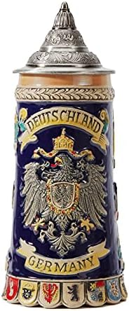 HAUCOZE Beer Stein Mug German Coats of Arms Stanley Viking Tankard with Petwer Lid Birthday Gifts 0.6Liter