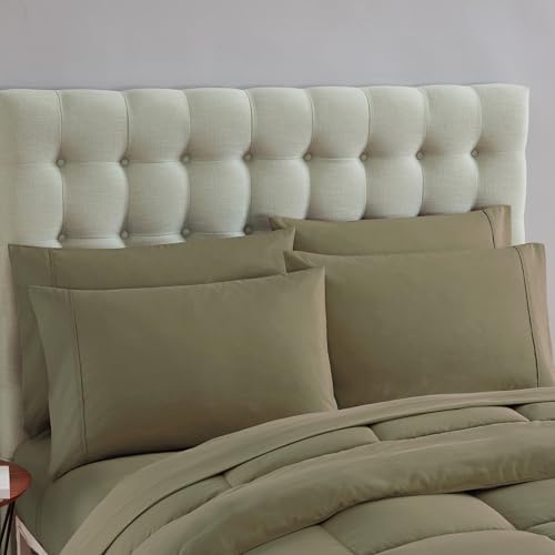 King Size Comforter Set with Sheets - 7-Piece Bedding Collection - 1 Comforter, 1 Fitted Sheet, 1 Flat, 4 Pillowcases - Deep Pocket - Soft & Breathable Premium Quality - Ideal for All Seasons, Sage