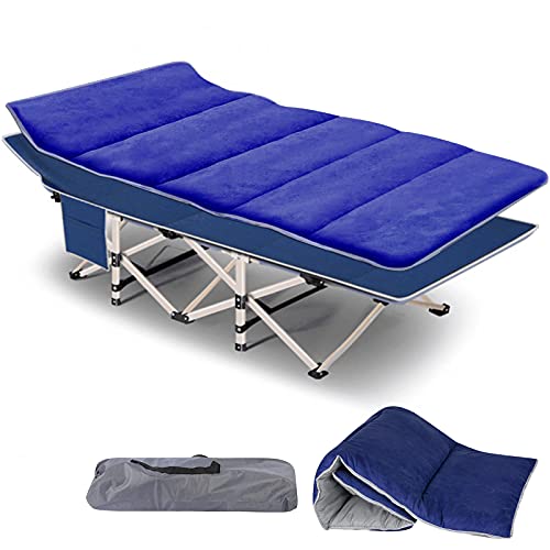 Slsy Folding cot with Mattress,Folding Camping Cot for Adults Portable Folding Outdoor cot with Carry Bags Suede for Outdoor Travel,Camp,Beach,Vacation (Blue)