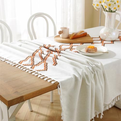 Nappe de table rectangulaire TYP-5 lavable en polyester brodé de pompons 90x90 cm