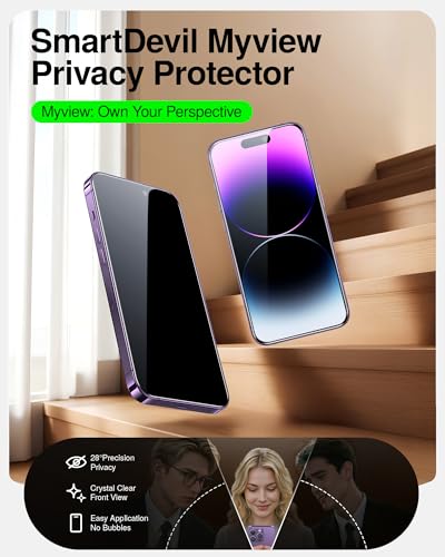 Image of SMARTDEVIL 2 Pack Tempered Glass for iPhone 14 Pro Privacy Screen Protector | Military-Grade Shatterproof Protection, 9H Hardness, Anti-Spy Privacy Film, Fast & Easy Installation, Case Friendly Design