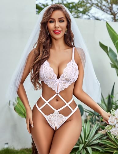 Image of Avidlove Women Lingeries Deep V Teddy Lingerie Sexy Lace Bodysuit Cut Out One Piece Mini Babydoll