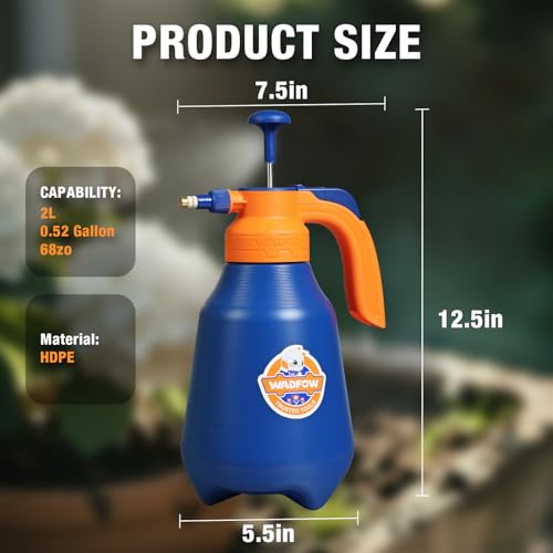 Image of WADFOW 0.52 Gallon Garden Pump Sprayer, 68oz Lawn & Garden Pressure Water Spray Bottle with Adjustable Nozzle, Lock-on Feature, 2L