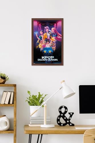 Image of Netflix KPop Demon Hunters (2025) - Group Wall Poster, 22.4L inch x 14.7W inch, Mahogany Framed Version