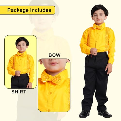Image of Kaku Fancy Dresses Dance Costume Shinning Shirt With Bow Tie for Kids | Sequin Work School Annual Function & Theme Party's Shirt for Boys (ONLY SHIRT)