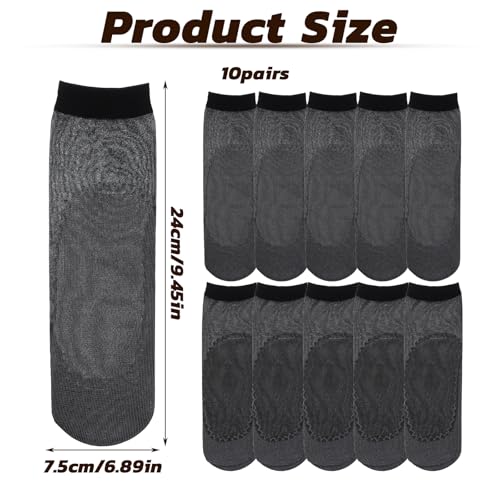 Image of 10 Pairs Sheer Socks for Women, Sheer Ankle Stocking | Anti-Slip Ankle High Nylons with Cotton Sock Bottom for Women