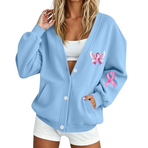 Breast Cancer Sweatshirt Cardigan for Women Oversized Long Sleeve Coat - image 1