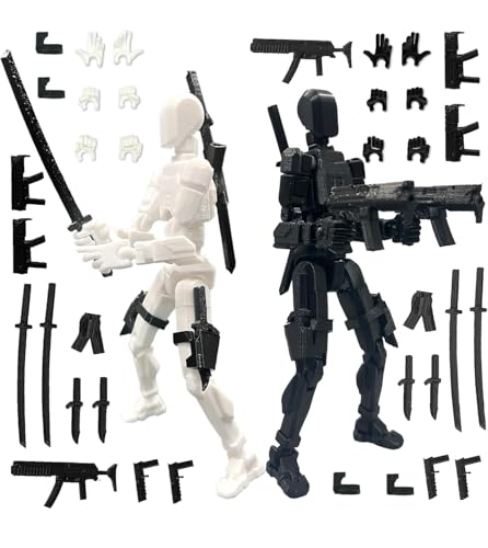 Image of ONNGEO 2 PC Action Figures Titan 13, 3D Printed Multi-Joint Movable Robot, T13 Lucky Action Figure, Dummy Robot Action 13, Desk Decoration Creative Robots, Nova 13 Mechanical Doll (White, Black)