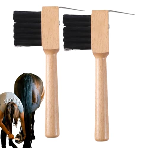 Raspadores para Caballos | Raspador De Cascos con Cepillo Y Mango De Madera,Dos Unidades Portátiles De Accesorios De Limpieza para Montura Eliminación De Barro Suciedad Y Residuos