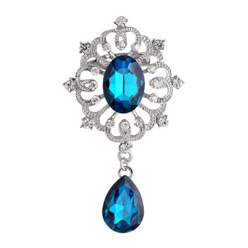 Image of Kercisbeauty Blue Rhinestones Small Silver Brooch for Unisex Women Men Dress Suit Brooches Pin Bling Jewelry for Special Occasion (Lake)