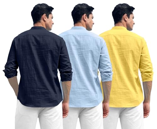 Image of Zombom Combo of Men's Solid Cotton Polyester Blend Full Sleeve Mandarin /Chinese Collor Straight Kurta Shirt (Pack of 3)