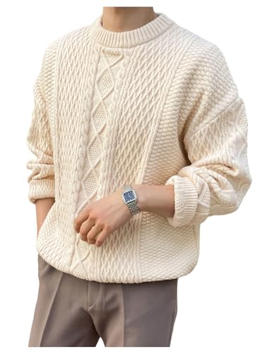 Men's Textured Long Sleeve Knit Sweater Drop Shoulder Mock Neck Pullover Top