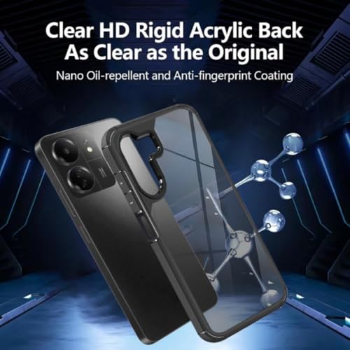 Image of SHINESTAR Ultra Slim Clear Back Cover for Redmi 13C 4G / Poco C65, Transparent Hybrid Hard Shell Plastic & Soft Silicone Rubber Bumper, Non-Yellow Acrylic Protective Cover - Black