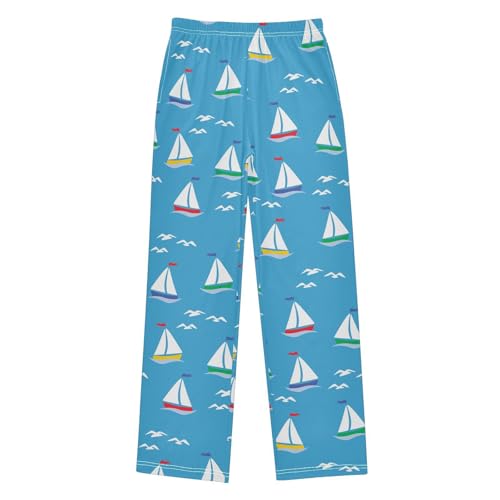 Sea Bird Sailboat Boys Long Pants Soft Trousers Elastic Waist Kids Lounge Bottoms with Pockets S-XL