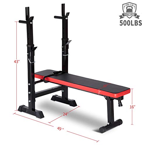 Adjustable Weight Bench with Rack Foldable Workout Exercise Fitness Bench and Squat Rack for Home Gym Full Body Multi-Function Workout