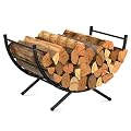 NANANARDOSO Curved Firewood Rack?24 inches Powder-coated Metal Fireplace Log Holder for Firewood Storage?Ideal for Indoor and Outdoor Fireplaces Wood Storage?Black