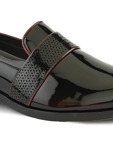 Image of Stanford Men Slip-On Formal Shoes | Glossy Round Toe Comfortable Office, Business Dress Shoes-TPSL 25047 Cherry-7