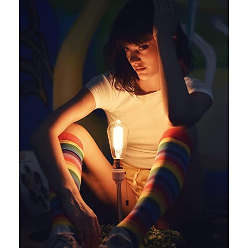 Image of DOOVID Casual Knee High Socks for Women Tube Socks Elasticity Athletic Socks Thin Stripe Knee High Stockings