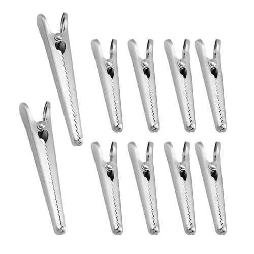 XDGBGFN Lot de 10 clips de fermeture en acier inoxydable - 2 tailles de 8 cm et 11,5 cm - Clips de fermeture multifonctions - Pinces en métal crocodile pour la cuisine et les aliments