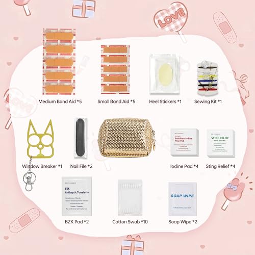 Image of Kitgo Mini First Aid Emergency Clutch Kit -Mother Day Gift Compact Safety Pouch Party Bag with 27 Essential Items for Girl Lady Mother Wife Nurse for Girl Lady Mother Wife Nurse