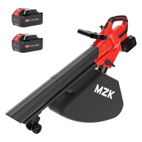 MZK 20V Cordless Leaf Blower with 20L Bag 200 CFM 200 MPH Airflow Battery Powered Leaf Vacuum for Lawn Yellow