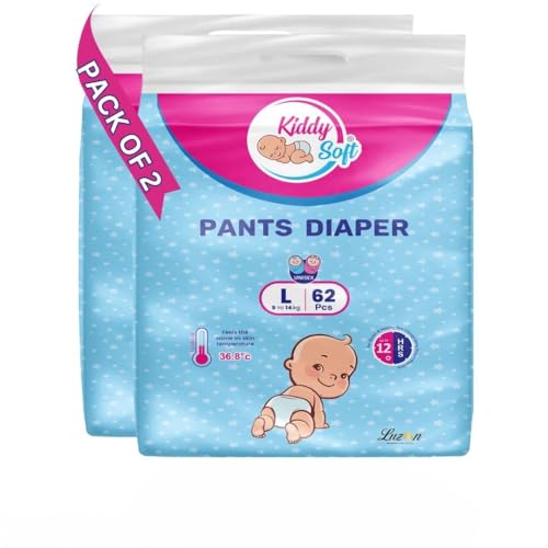 Image of KiddySoft Baby Diaper Pants with 5 Layer All Night Leakage Protection & Quick Absorbency (L - 62, Pack of 2)