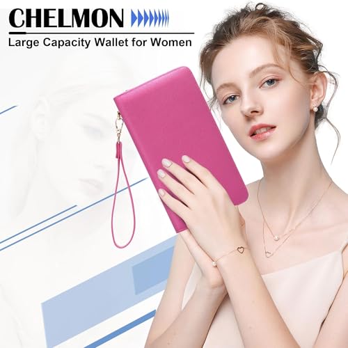 Image of Chelmon Womens Wallet Genuine Leather RFID Blocking Purse Credit Card Clutch (CH Rose Red)