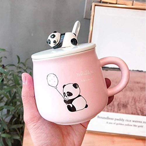 Image of BonZeal Ceramic Panda Mug with Lid & Spoon | Pink Coffee & Tea Cup for Girls & Kids | Cute Birthday Gift for Daughter, Friend & Panda Lovers | 325 ml
