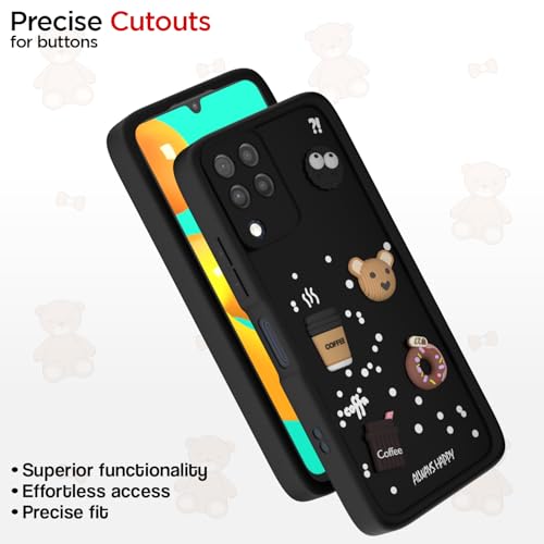 Image of Outlouders Back Cover for Samsung Galaxy M32 4G / M32 Prime / F22 4G | 3D Cartoon Cute Fun Bear | Silicone Full Body Protection Bumper Case (Black)