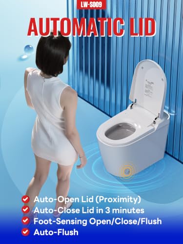 Inodoro inteligente LW con bidet integrado, escudo de espuma, tapa automática, descarga automática, operación con el pie, tanque incorporado, descarga asistida por bomba, asiento calefactado, lavado con agua tibia y secador miniatura 4