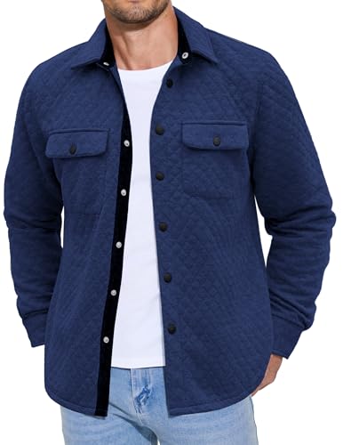 COOFANDY Light Weight Mens Shirt Jacket Casual Style Jackets Quilted Jacket Medium, Navy Blue, 2X-Large