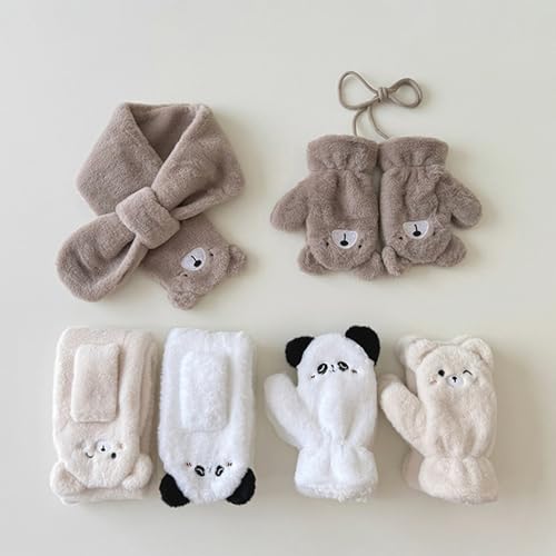 Korean Children's Gloves/Scarf 2024 Winter Cartoon Bear Neck Scarf/Integrated Full Finger Mitts For Boys Girls Kids Neckerc4