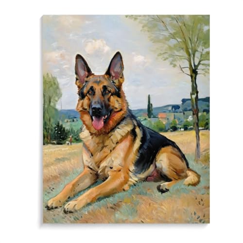 DIY Paint by Number for Adults Beginner German Shepherd Dog Paint by Number on Canvas DIY Oil Painting for Gift Home Wall Decor 12x16inch(30x40cm) Frameless