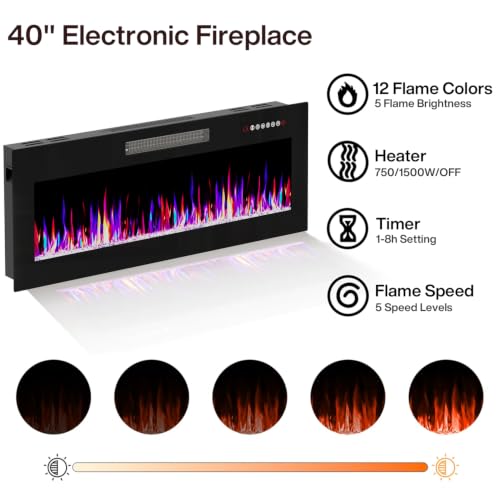 Image of Waleaf 80 inch Fireplace TV Stand with 40 inch Electric Fireplace,20 Colors LED Lights Entertainment Center for Living Room,Large High Gloss TV Console Cabinet for Televisions up to 90+ Inch