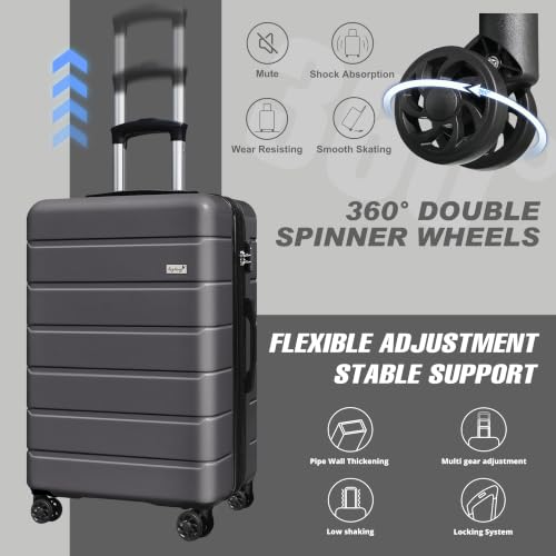 Image of KEYTANG SmileLine 3-Piece Luggage Set Lightweight Hardside Suitcase TSA Lock Spinner Wheels, 20 inch Expandable Carry-On Luggage with Quick Access Front Open Pocket, Bonus Makeup Bag,Gray