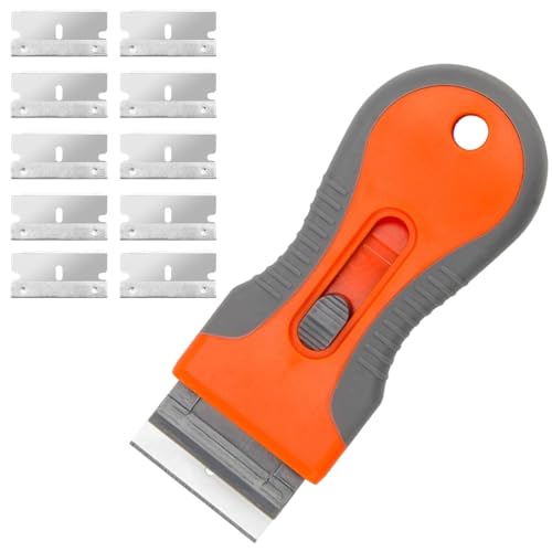 1 pieza Rascador de cerámica para cocina, rascador de vidrio con 10 cuchillas metálicas de recambio para pintura, pegatinas, pegatinas para parabrisas, cocina, ventanas