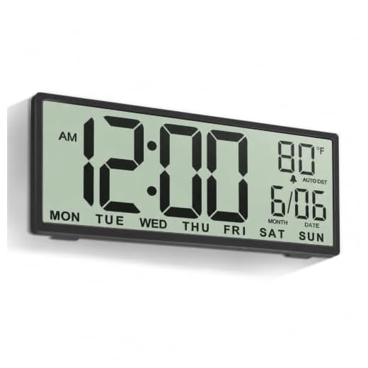 JALL 14.5" Large Digital Wall Clock Battery Operated with Big Digits LCD Screen Display, Day, Date, Alarm, Auto DST, Temperature for Living Room, Bedroom, Desk Decor, Mounted, Gift for Elderly