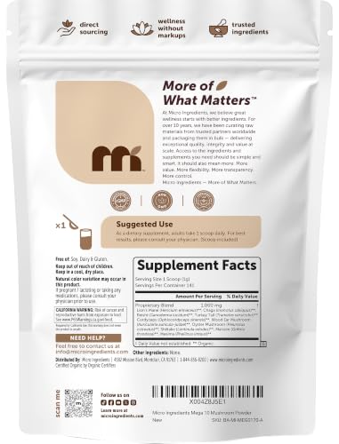 Micro Ingredients Organic Mega Mushroom Powder, 10-in-1 Mushroom Blend, 5oz - image 7