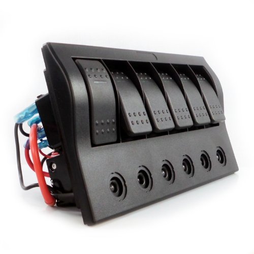 6-Gang Boat Circuit Breaker Panel With Rocker Switches 182.5×100Mm Marine Yacht #TOP2