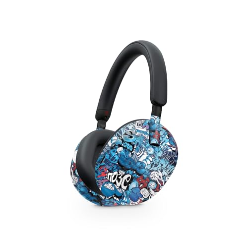 Image of MightySkins Carbon Fiber Skin Compatible with Sony WH-1000XM5 Headphones - Blue Meanies | Protective, Durable, and Unique Vinyl Decal wrap Cover | Easy to Apply, Remove, and Change Styles