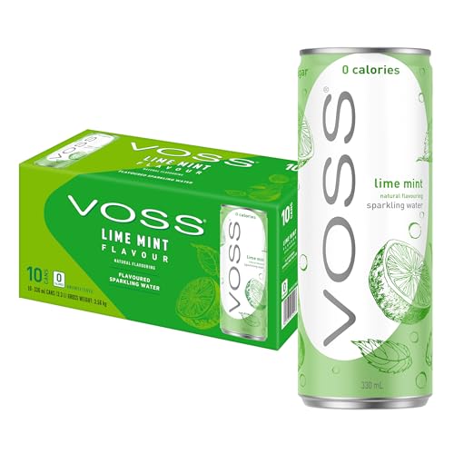 VOSS Flavoured Sparkling Water Zero Sugar Drink Zero Calorie Naturally Sourced Water 10x 330ml Multipack (Lime Mint)